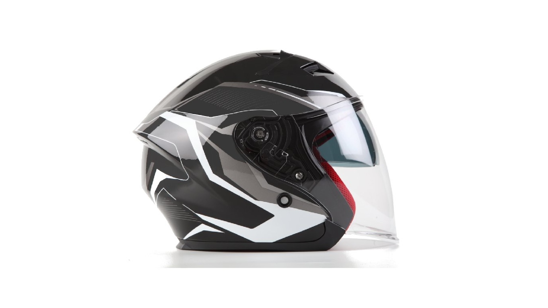 MAXX OF 868 extra velká skútrová helma otevřená s plexi a sluneční clonou, černo bílo stříbrná, 3XL černá/stříbrná 3XL