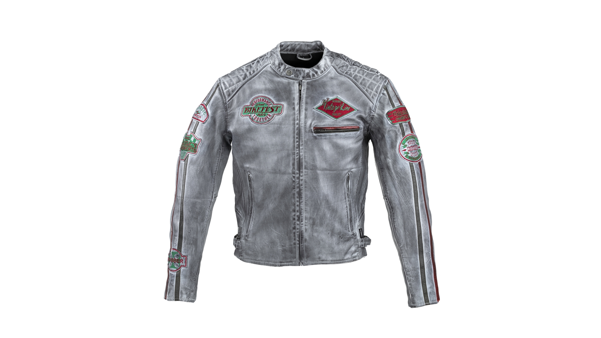 W-TEC Sheawen Worn Grey Pánská kožená moto bunda šedá 4XL