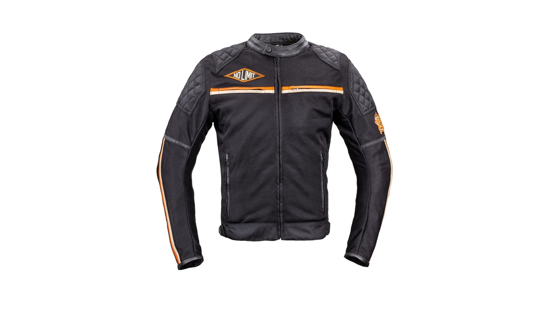 W-TEC 2Stripe pánská moto bunda černá/béžová/oranžová 3XL