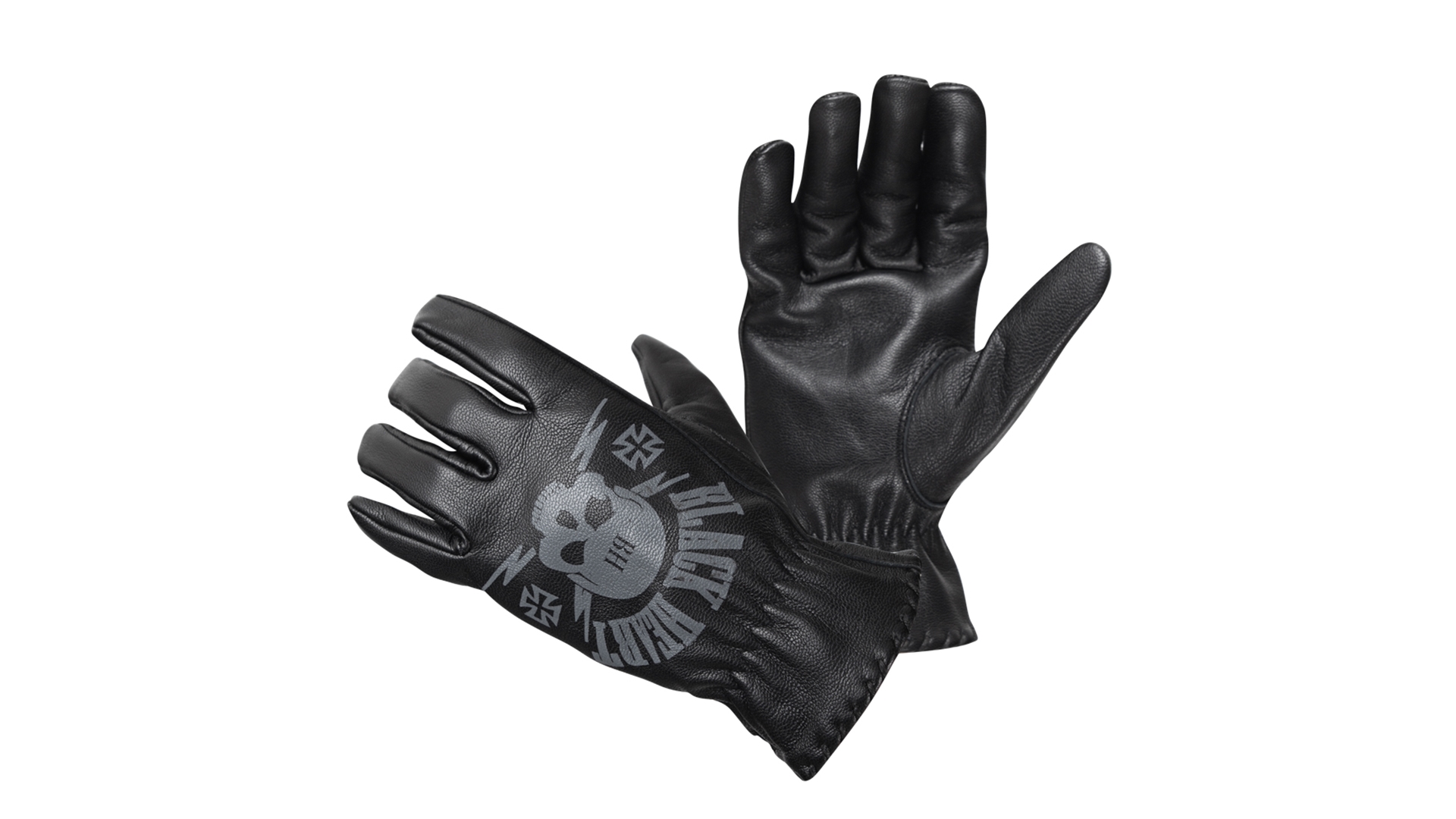 Kožené moto rukavice W-TEC Black Heart Skull Gloves černá XL