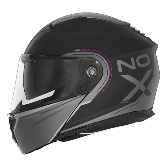 NOX N968 TOMAK výklopná přilba, černá matná růžová