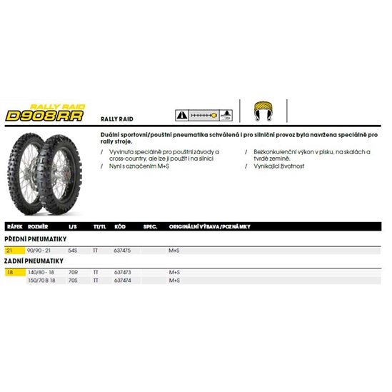 DUNLOP D908 RR 90/90-21 54S TT