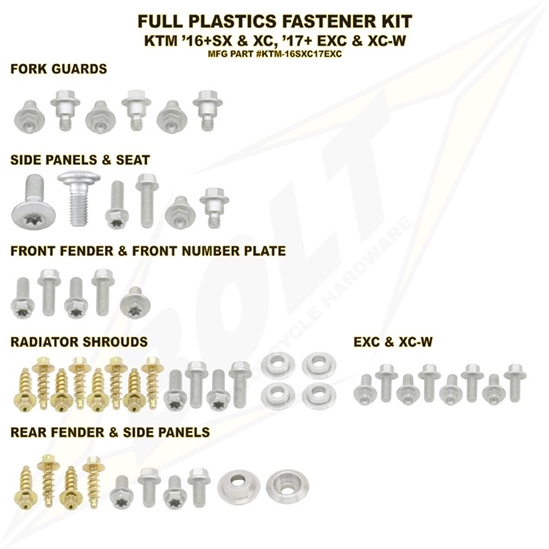 ZAP TECHNIX sada šroubů plastů KTM SX(F) 16-18 EXC(F) 17-19
